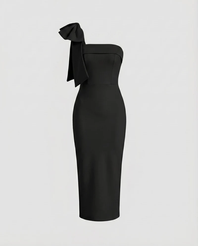 Damen Abendkleid Einseitig Schleifenschulter Meerjungfrau