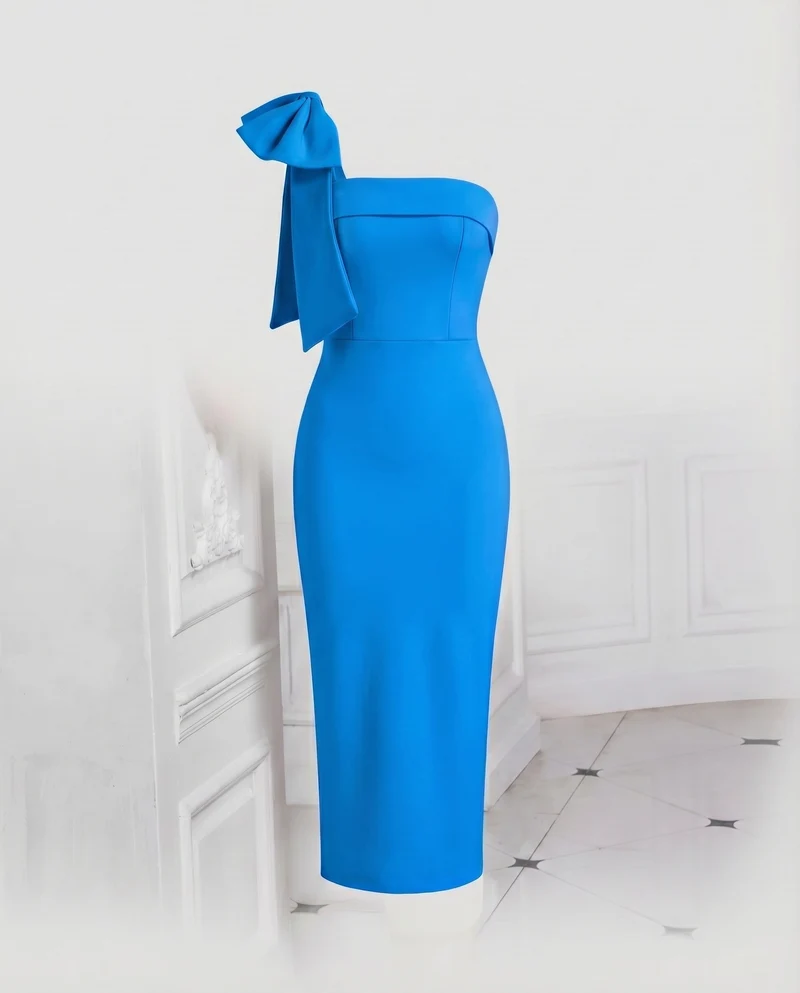 Damen Abendkleid Einseitig Schleifenschulter Meerjungfrau