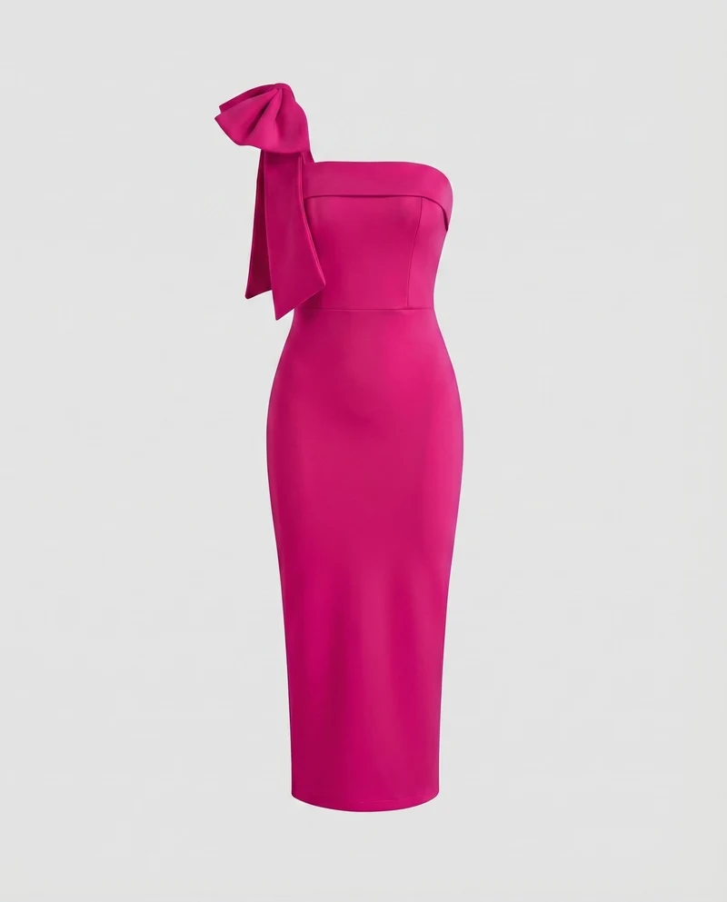 Damen Abendkleid Einseitig Schleifenschulter Meerjungfrau