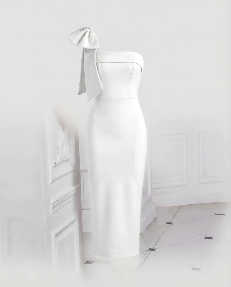 Damen Abendkleid Einseitig Schleifenschulter Meerjungfrau