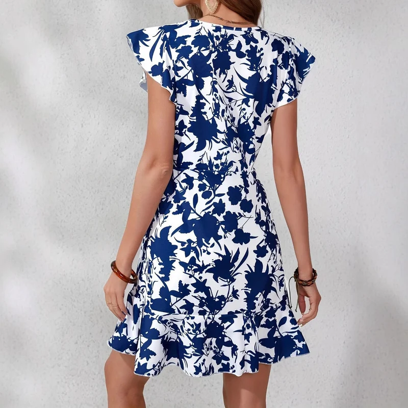 Damen Festliches A-Linien Kleid mit Rüschendetails und floralem Muster Nord Taschen