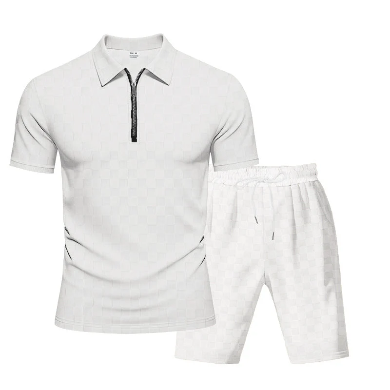 Herren sportliches Kurzarm-Oberteil mit Zipper und bequemen Shorts Nord Taschen