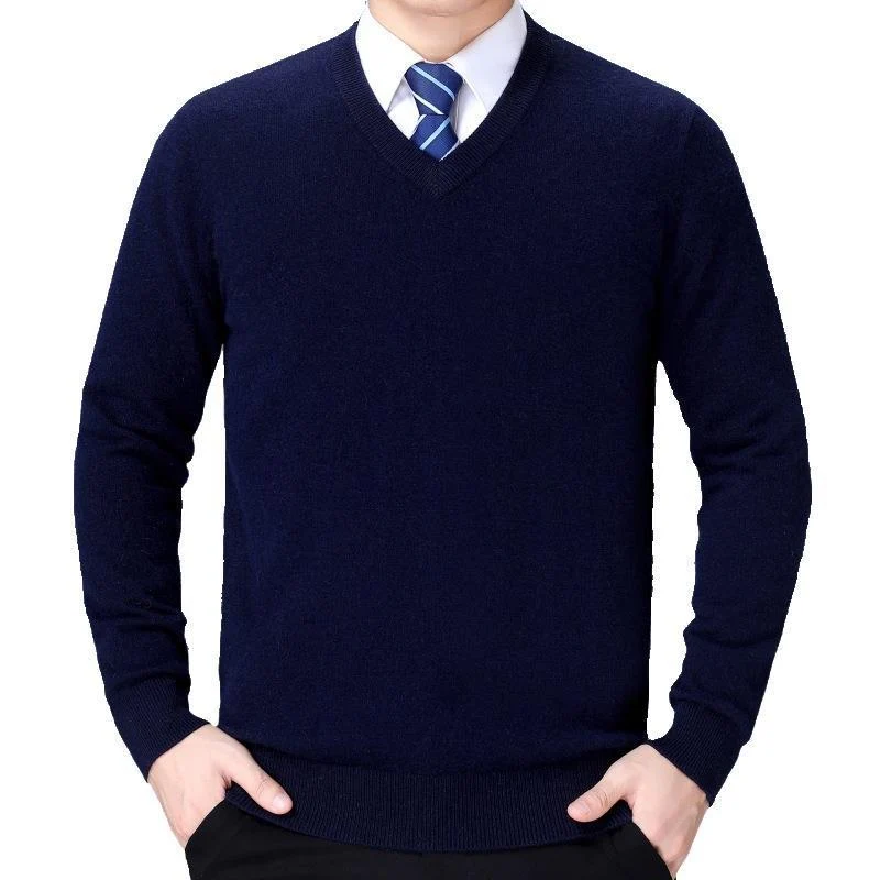 Herren V-Ausschnitt Strickpullover aus weichem Baumwollmix