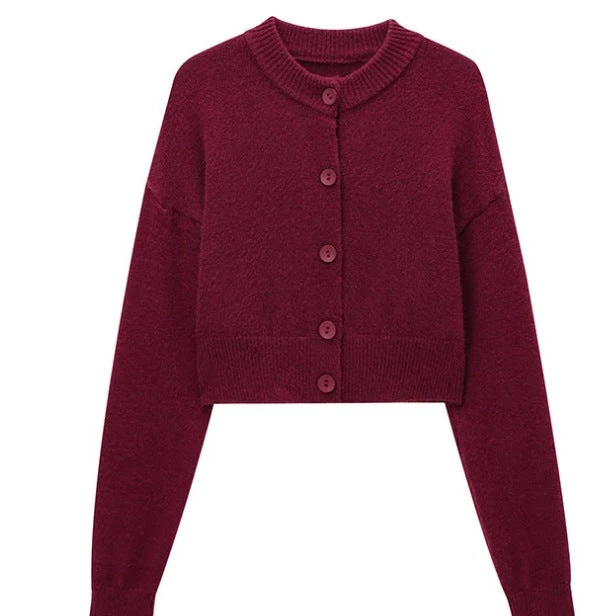 Damen Kurze Strickjacke mit Knopfleiste und Elegantem Rundhalsausschnitt Nord Taschen
