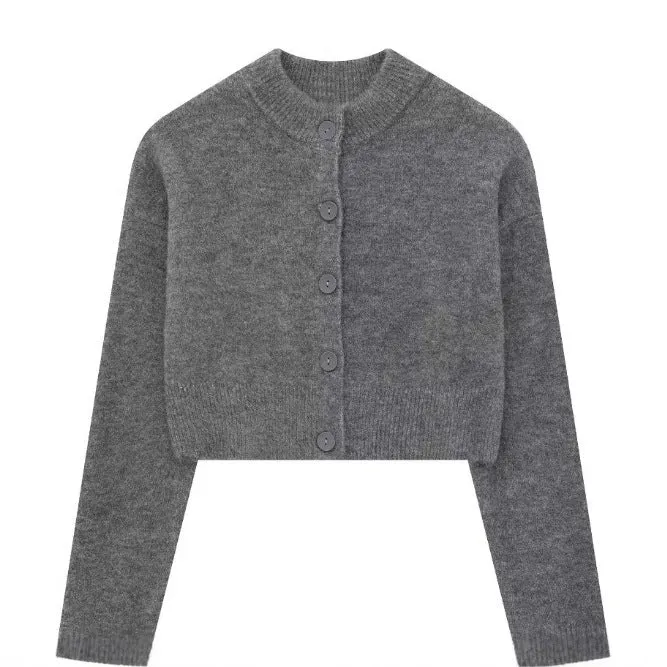 Damen Kurze Strickjacke mit Knopfleiste und Elegantem Rundhalsausschnitt Nord Taschen