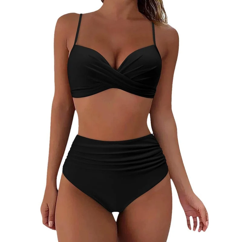 Damen hochtailliertes Bikini-Set mit elegantem Wickeldesign Nord Taschen