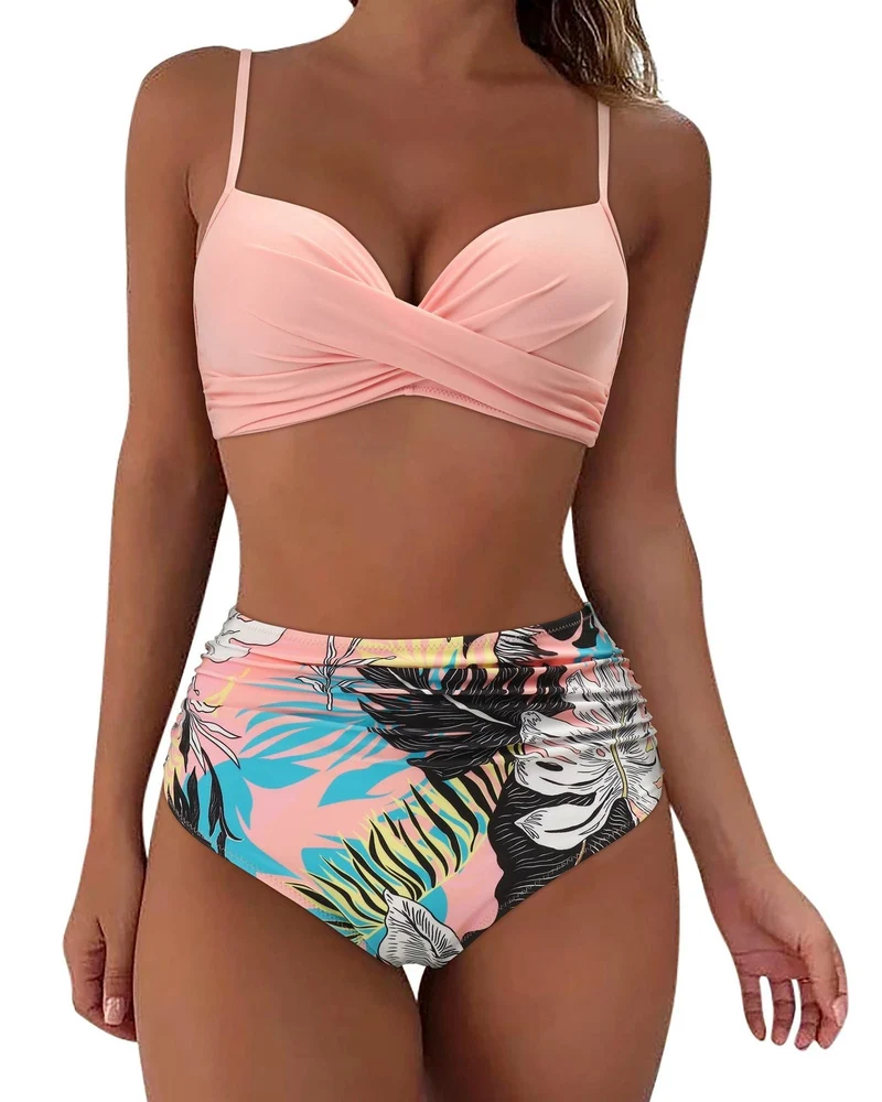 Damen hochtailliertes Bikini-Set mit elegantem Wickeldesign Nord Taschen