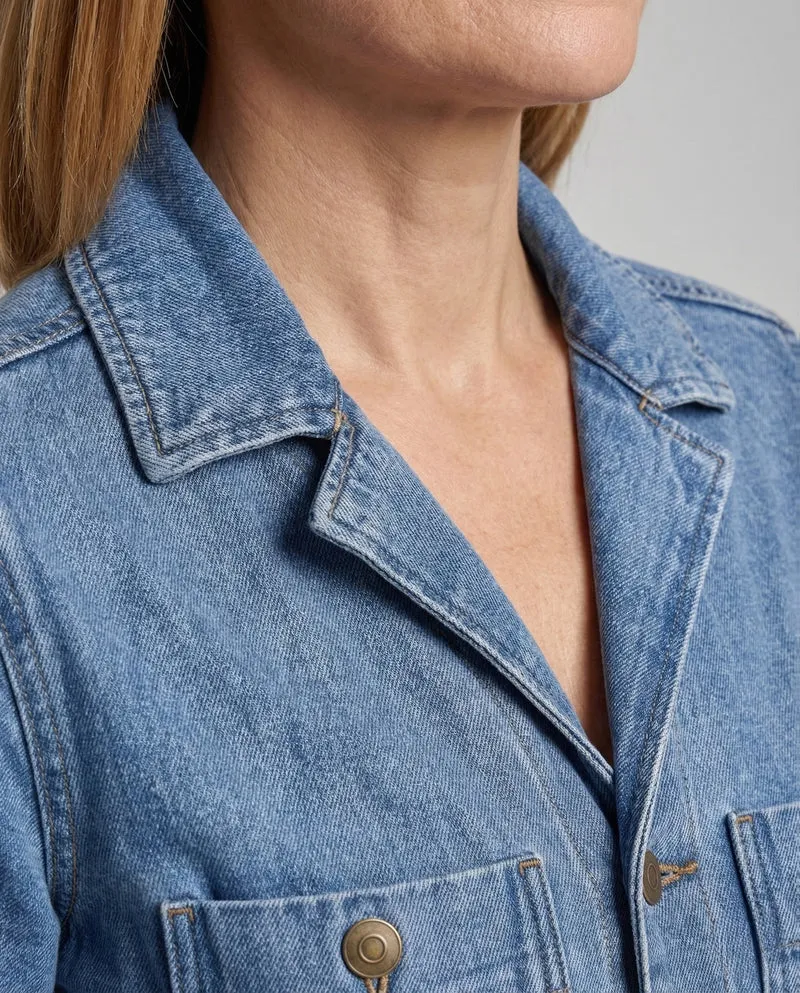 Damen Jeans Overall mit Hemdkragen & Gürtel Wide Leg