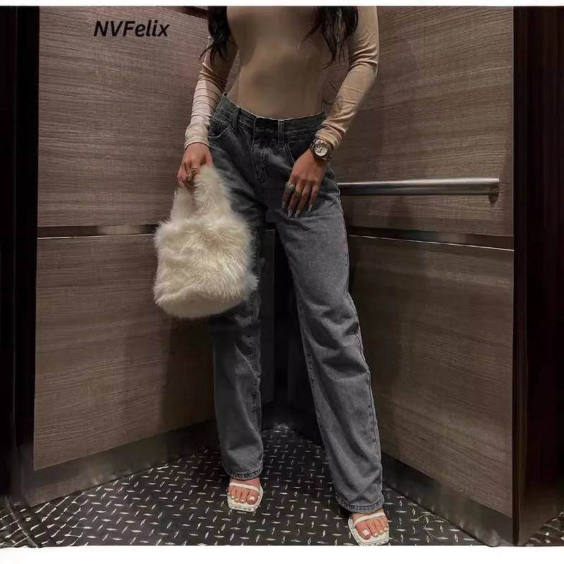 Damen Weite Jeans mit hohem Bund und klassischem Schnitt
