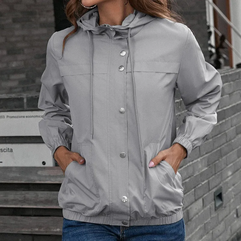 Regenjacke Wasserdicht Winddicht Lockere Passform Kapuze und Taschen