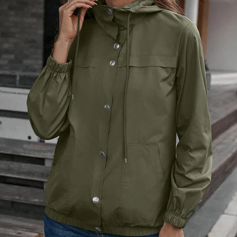 Regenjacke Wasserdicht Winddicht Lockere Passform Kapuze und Taschen