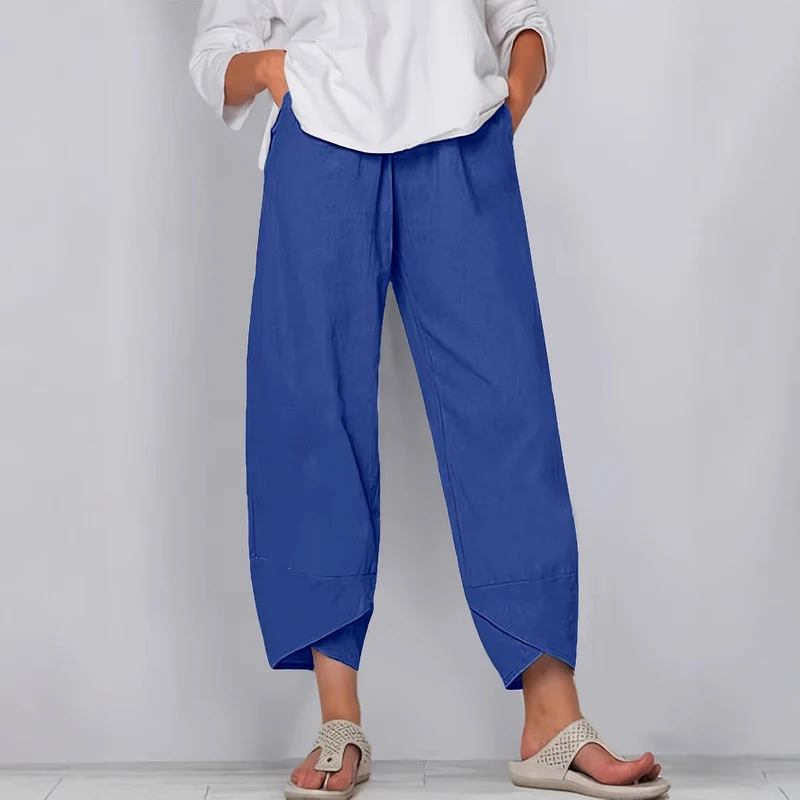 Damen weite Sommerhose mit eleganten Schnittdetails und elastischem Bund