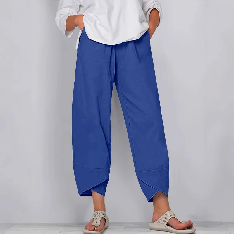 Damen weite Sommerhose mit eleganten Schnittdetails und elastischem Bund