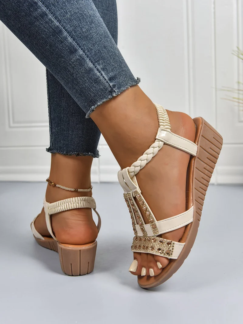 Damen Elegante Sandalen mit modischen Glitzer- und Blumenapplikationen
