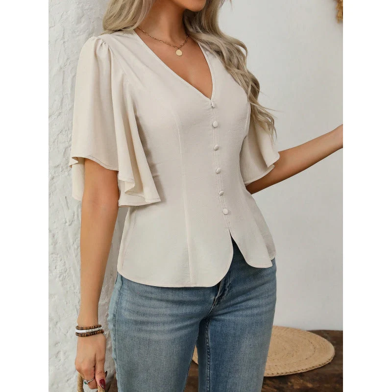 Damen Bluse mit fließenden Ärmeln und V-Ausschnitt