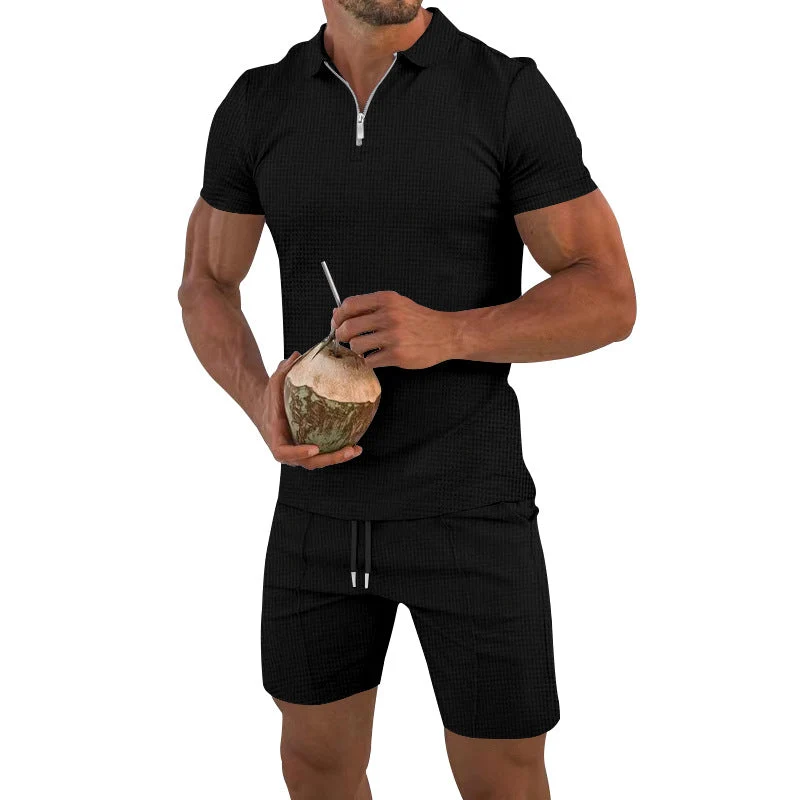 Herren lässiges Kurzarm-Set mit strukturiertem Polo und modischen Shorts