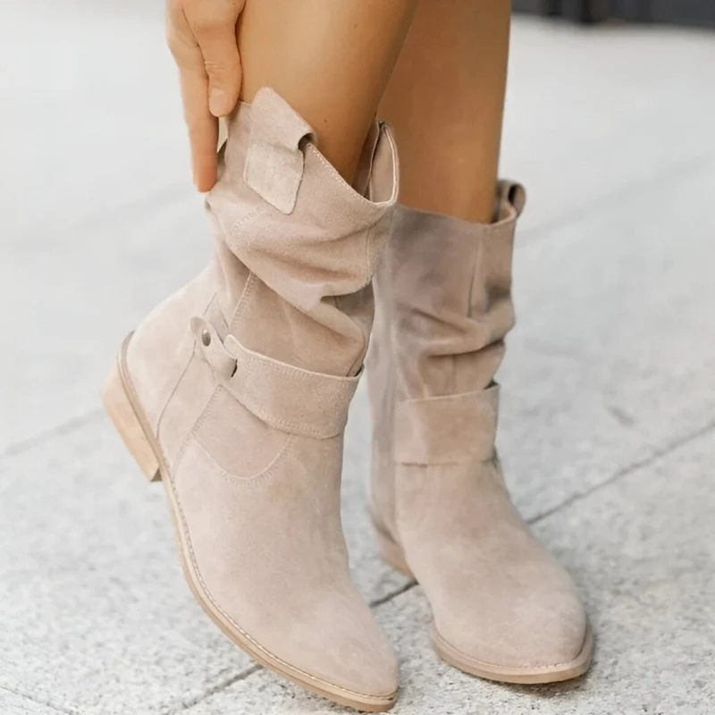Wildlederstiefel - Knöchelhöhe - Reißverschluss - Niedriger Absatz - Damenstiefel