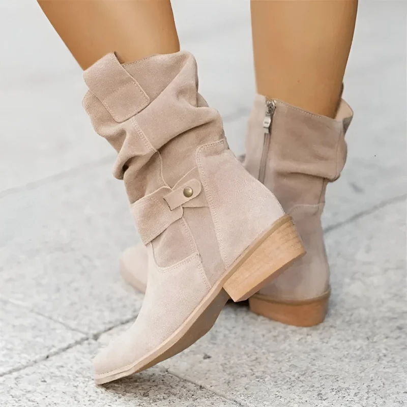 Wildlederstiefel - Knöchelhöhe - Reißverschluss - Niedriger Absatz - Damenstiefel