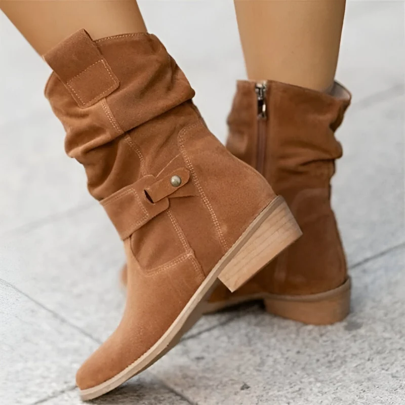 Wildlederstiefel - Knöchelhöhe - Reißverschluss - Niedriger Absatz - Damenstiefel
