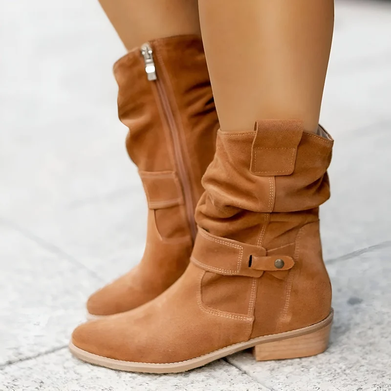 Wildlederstiefel - Knöchelhöhe - Reißverschluss - Niedriger Absatz - Damenstiefel