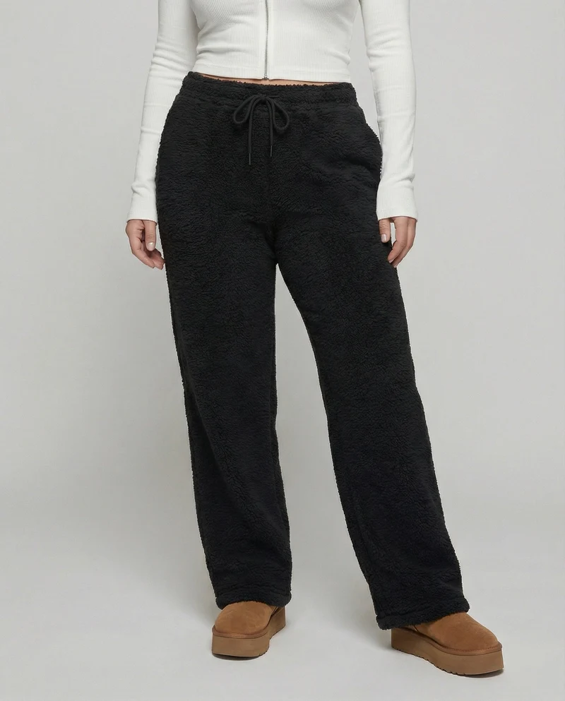 Damen kuschelige Fleece-Hose mit weitem Schnitt