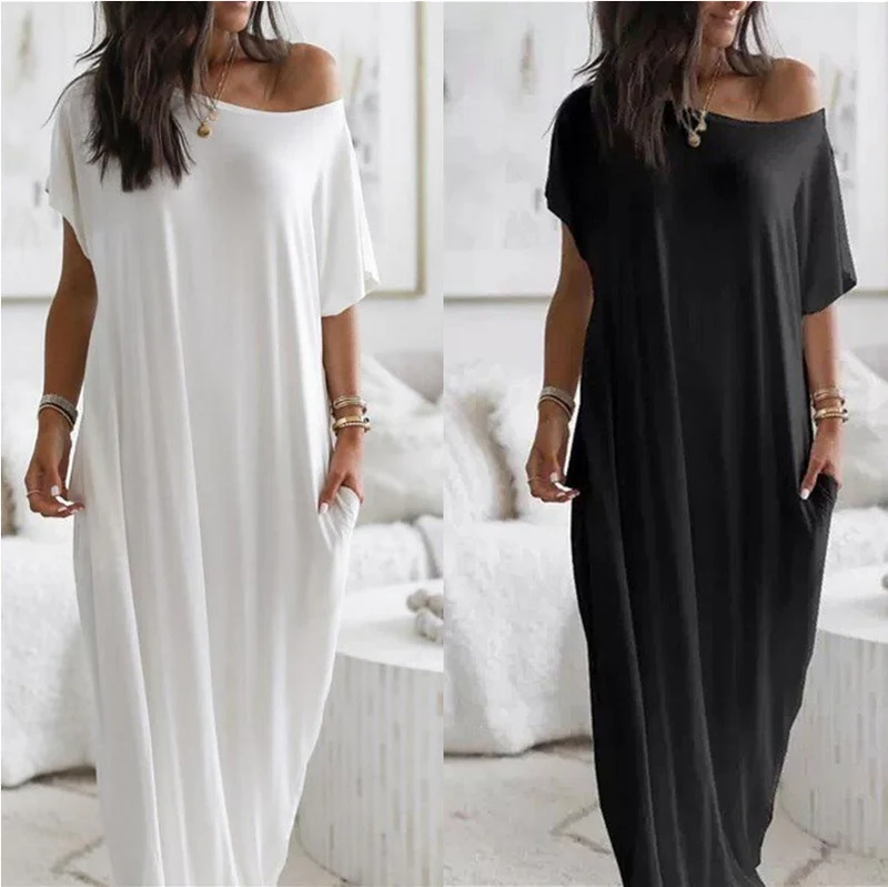 Damen lässiges Maxi-Überkleid mit weitem Schnitt und praktischen Taschen