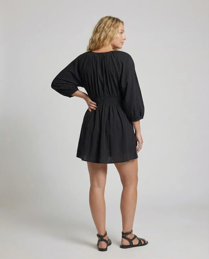 Damen luftiges Babydoll-Minikleid mit Ballonärmeln