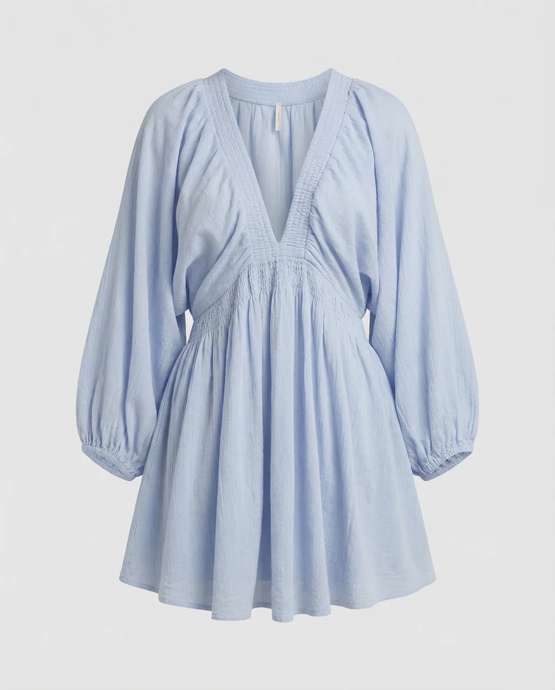 Damen luftiges Babydoll-Minikleid mit Ballonärmeln