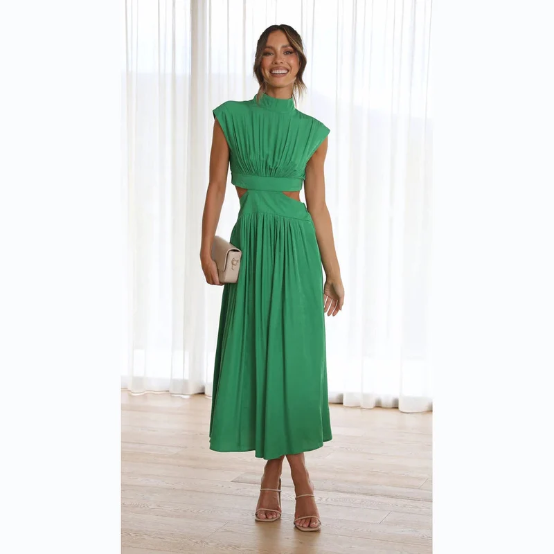 Damen Maxikleid mit kreativem Schnitt und tailliertem Design