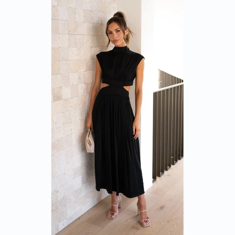Damen Maxikleid mit kreativem Schnitt und tailliertem Design