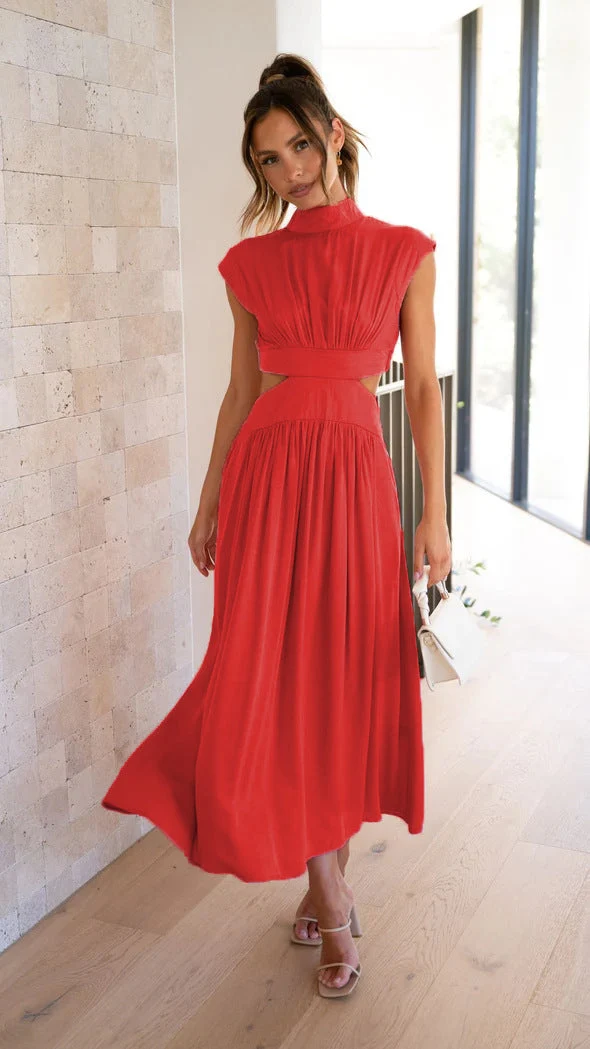 Damen Maxikleid mit kreativem Schnitt und tailliertem Design