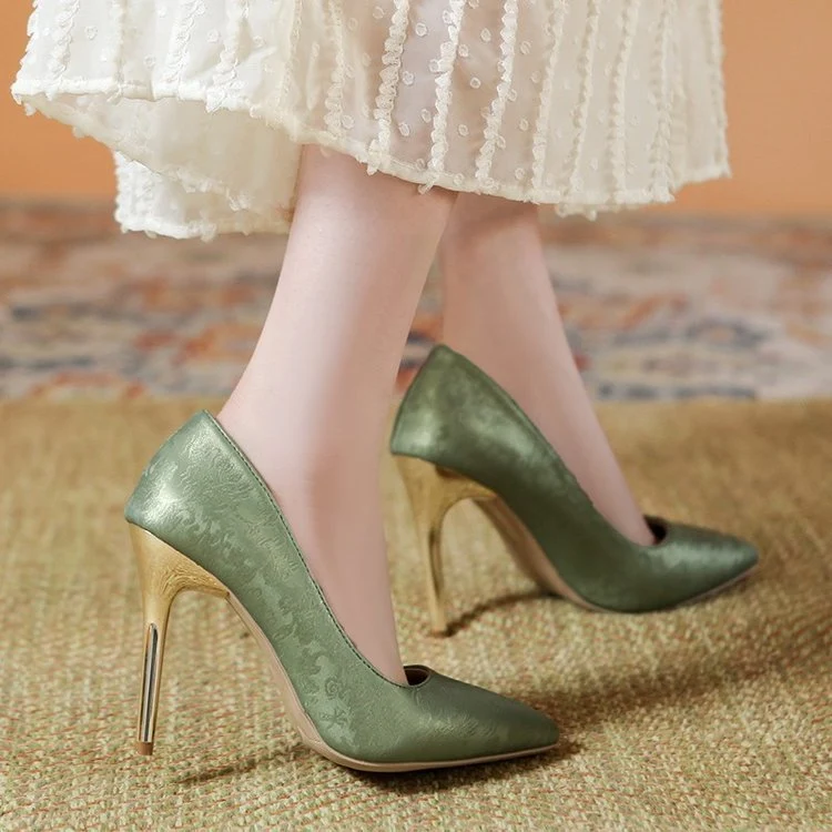 Damen elegante Pumps mit glänzendem Goldabsatz