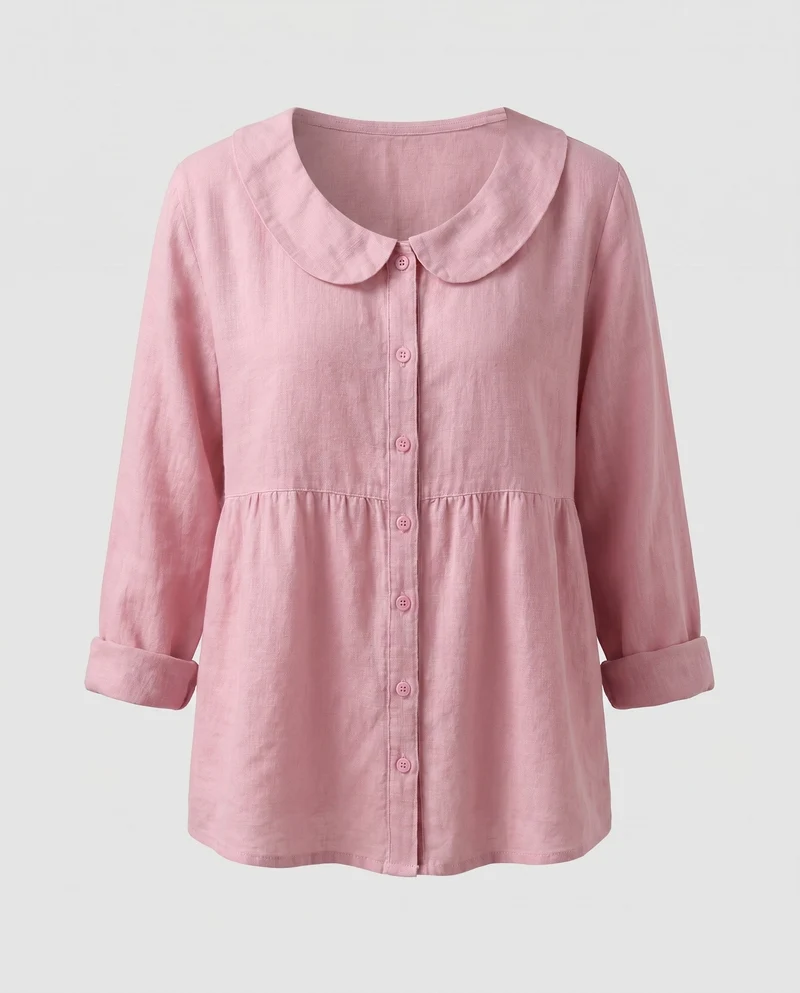 Damen luftige Bluse mit breitem Kragen und Knopfleiste