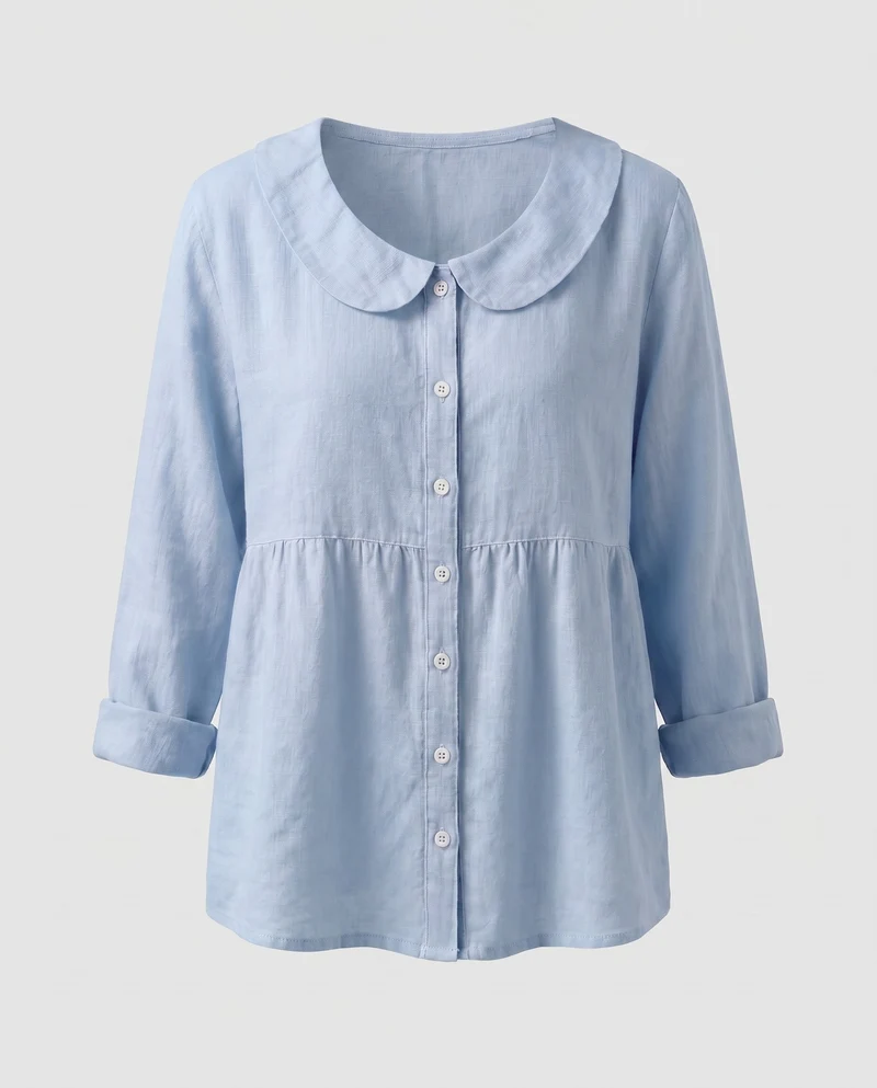 Damen luftige Bluse mit breitem Kragen und Knopfleiste