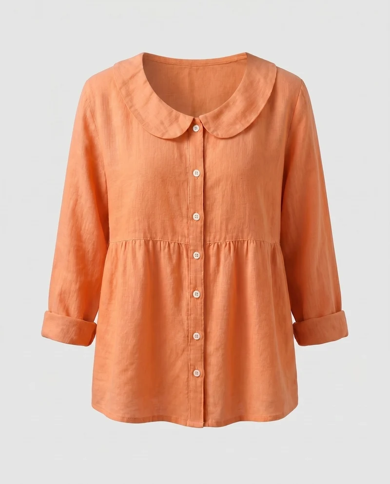 Damen luftige Bluse mit breitem Kragen und Knopfleiste