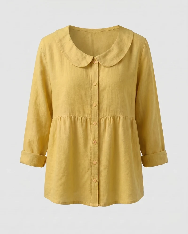 Damen luftige Bluse mit breitem Kragen und Knopfleiste
