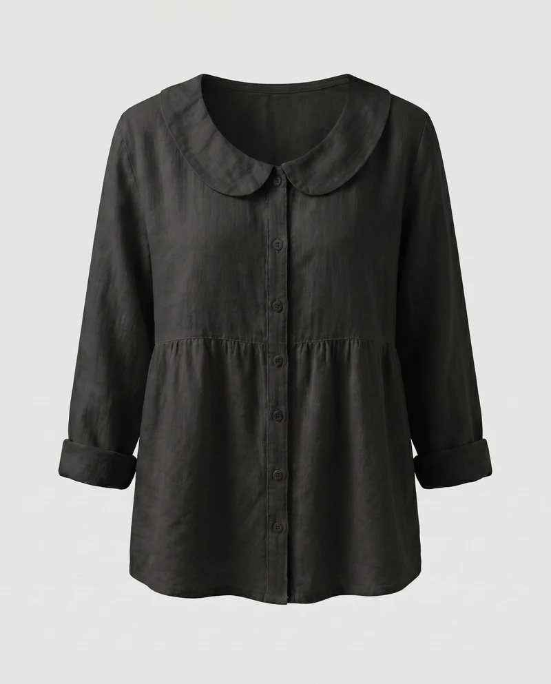 Damen luftige Bluse mit breitem Kragen und Knopfleiste