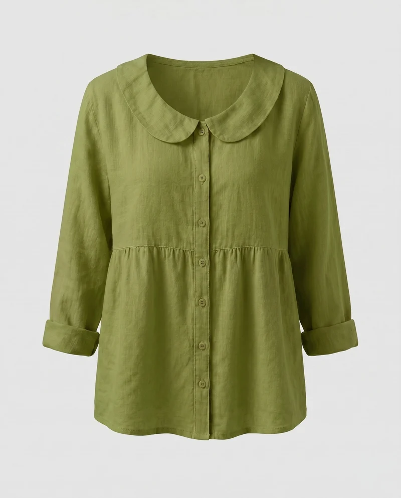 Damen luftige Bluse mit breitem Kragen und Knopfleiste