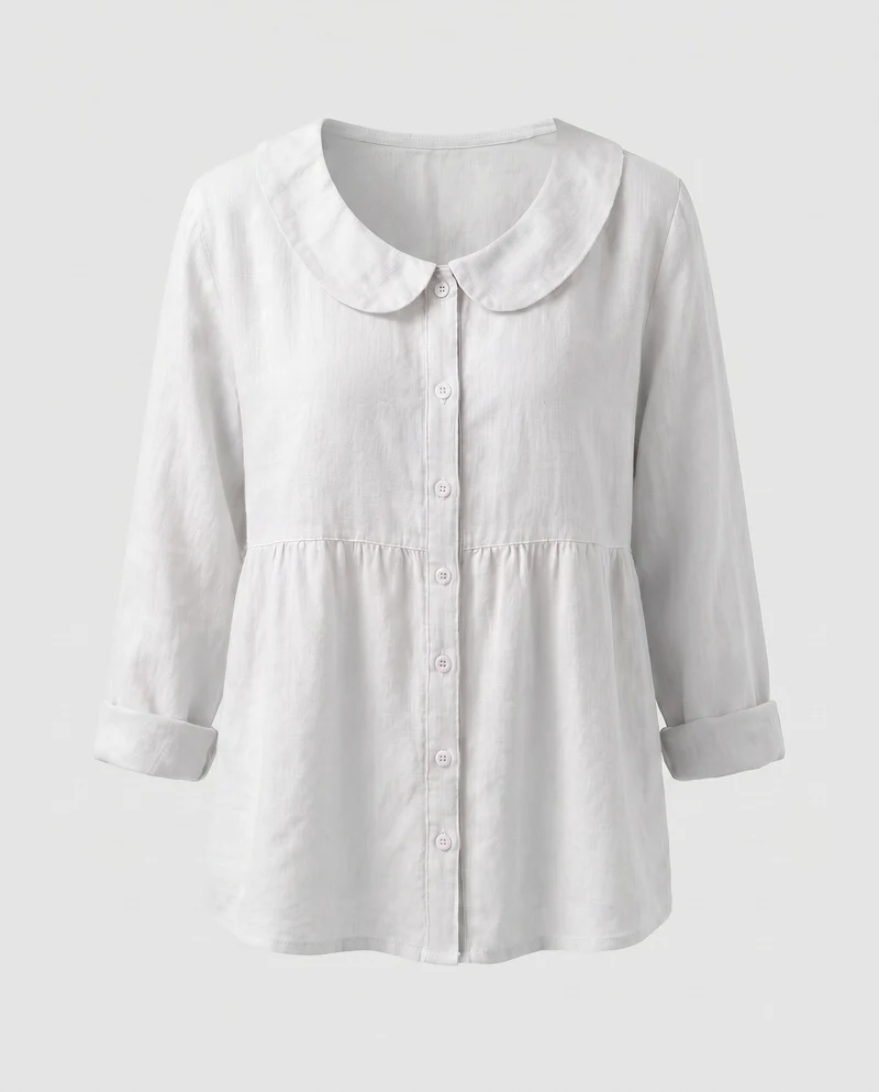 Damen luftige Bluse mit breitem Kragen und Knopfleiste