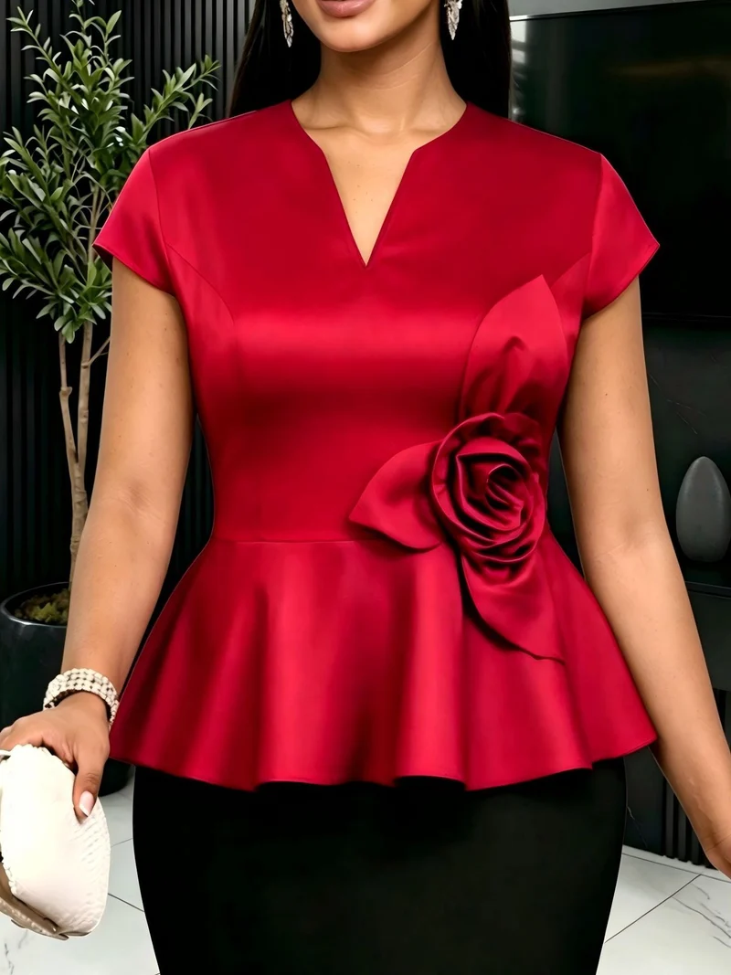 Damen elegantes Peplum-Oberteil mit floralem Detail Nord Taschen