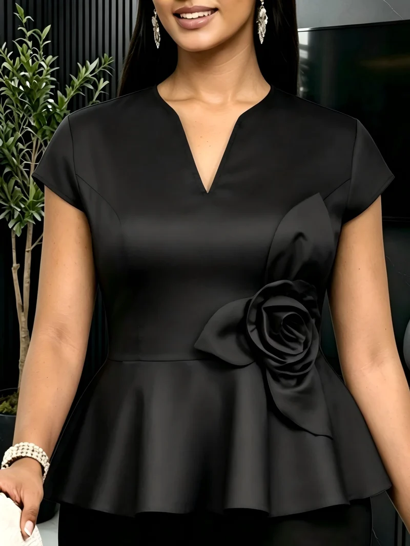 Damen elegantes Peplum-Oberteil mit floralem Detail Nord Taschen