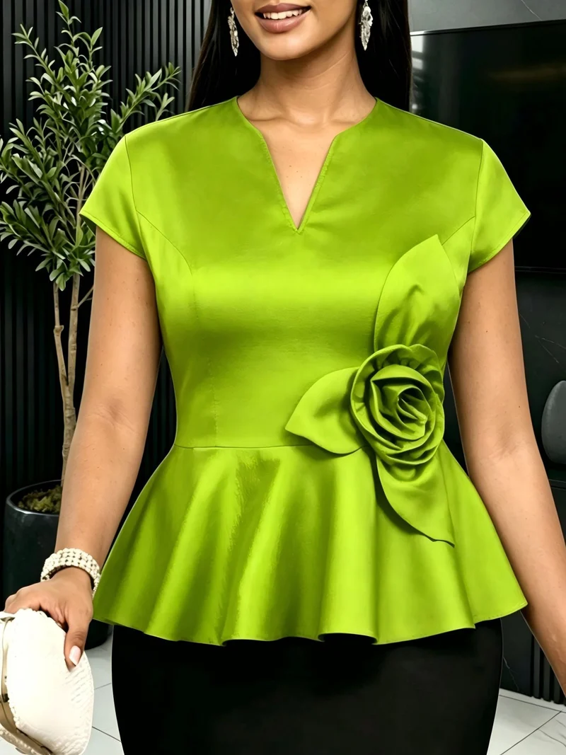 Damen elegantes Peplum-Oberteil mit floralem Detail Nord Taschen