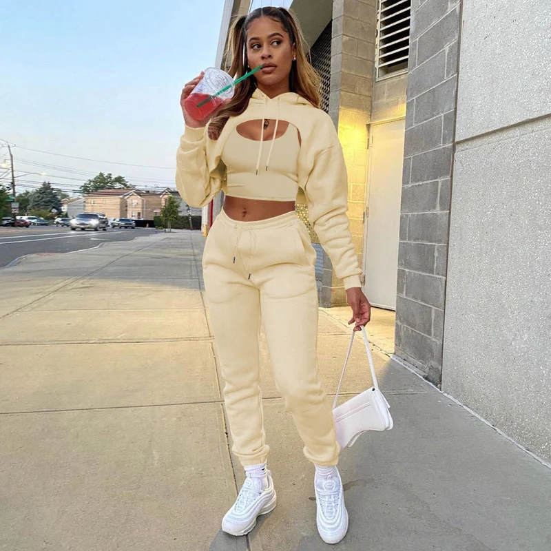 Damen Sportlicher Zweiteiler mit cropped Hoodie und bequemen Jogginghosen