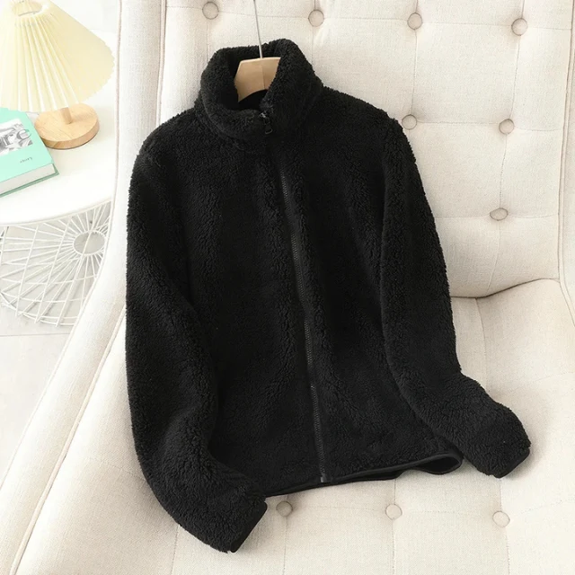 Weiche Sherpa Zip Up Hohe Kragenjacke, Fleeceweste