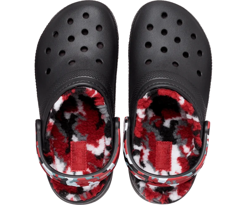Crocs Unisex Classic Lined Camo Clog – Schwarz / Rot