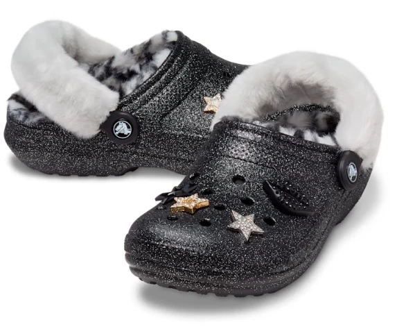 Crocs Unisex Classic Cozzzy Disco Glitter Lined Clog - Schwarz