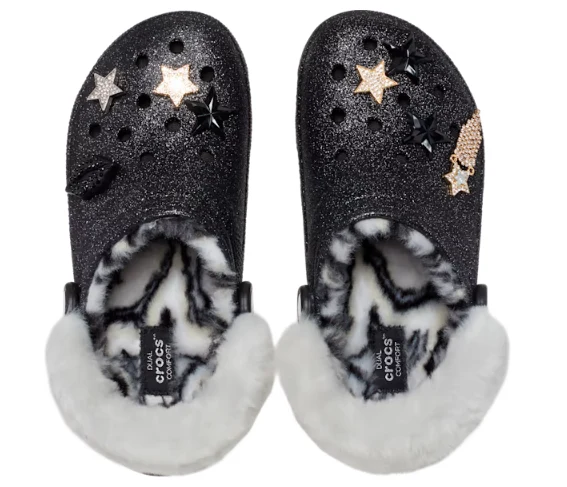 Crocs Unisex Classic Cozzzy Disco Glitter Lined Clog - Schwarz