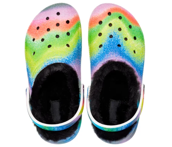 Crocs Klassischer, gefütterter Spray-Dye-Clog für Kinder – Weiß