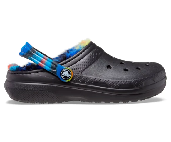 Crocs Klassischer, gefütterter Spray-Dye-Clog für Kinder – Schwarz