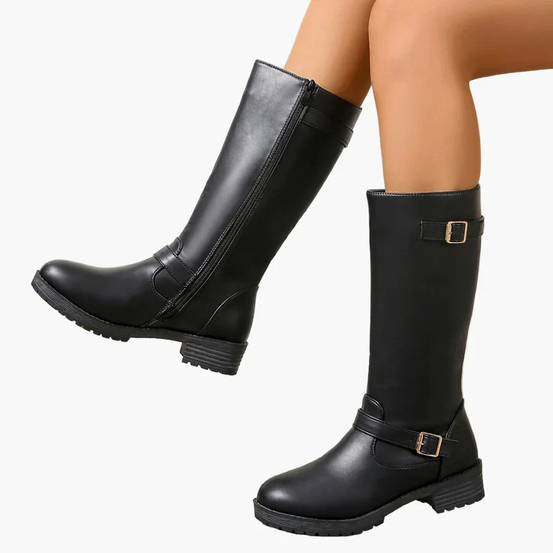 Damen Kniehohe Stiefel mit Schnalle und Reißverschluss – Elegante Alltags- & Freizeit-Boots